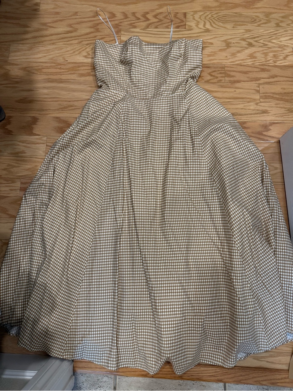 Reformation Beige and White Gingham Midi Dress - Picture 1 of 5